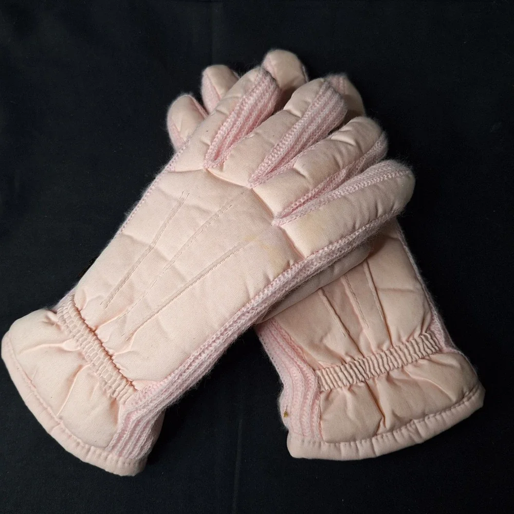 Fownes Vintage Womens Pink Quilted Winter Gloves Knit Trim Size‎ B WPL 9522